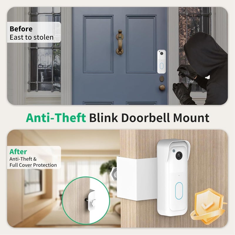 PEF Anti-Theft Doorbell Mount for All-New Blink Video Doorbell, No-Drill Door Mount for Rentals & Commercial Use, Sensor Clear Design Door Bell Kits (White) - Image 3